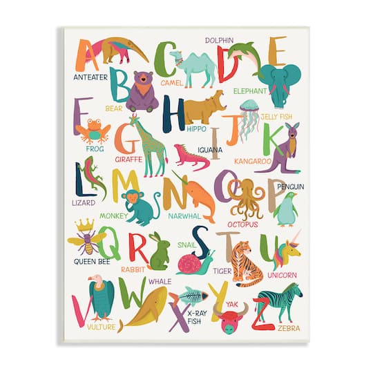 Stupell Industries Joyful Animal Alphabet Kid's Playful ABC Typography Wall Plaque